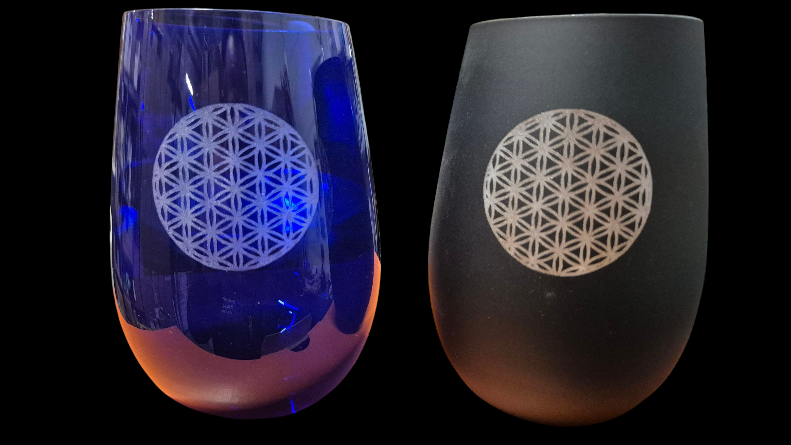Trinkwasserglas blau graviert Zafferano handgemacht