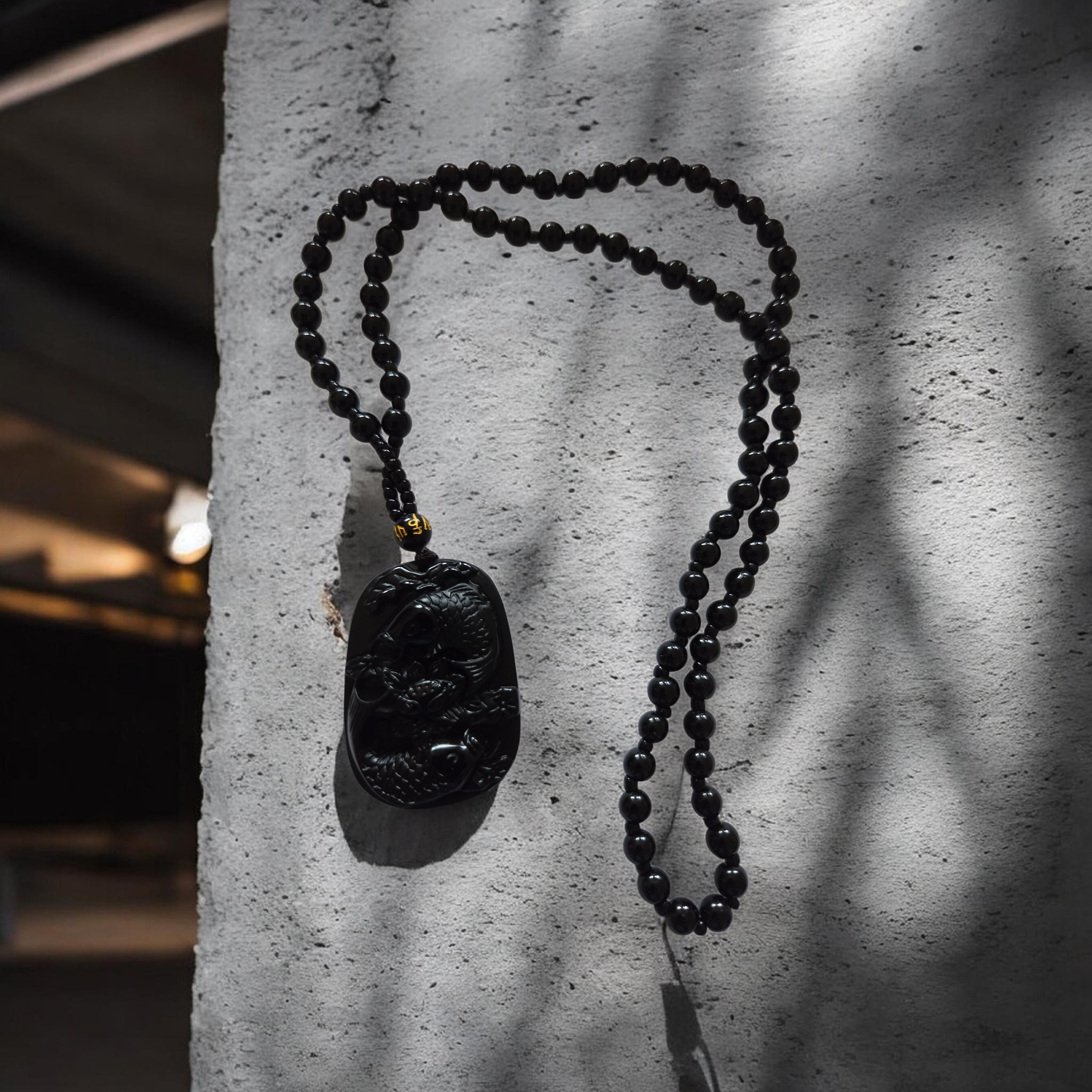 Obsidian Edelsteinkette – Motiv 2 Fische